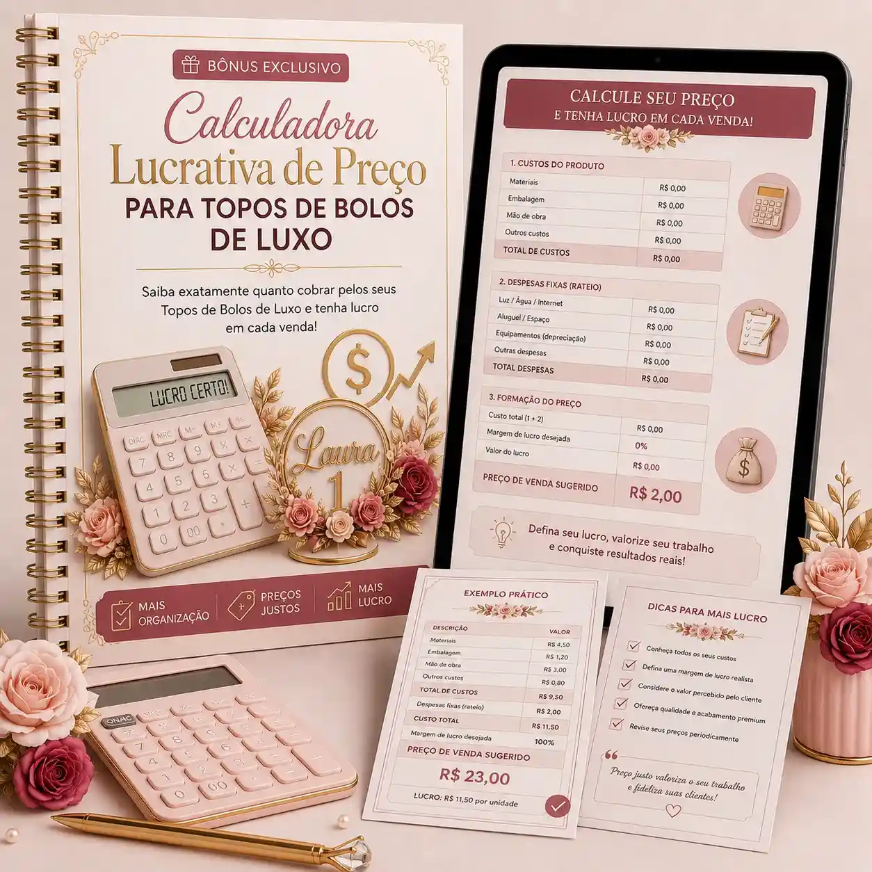 Calculadora Lucrativa de Preço para Topos de Bolos de Luxo